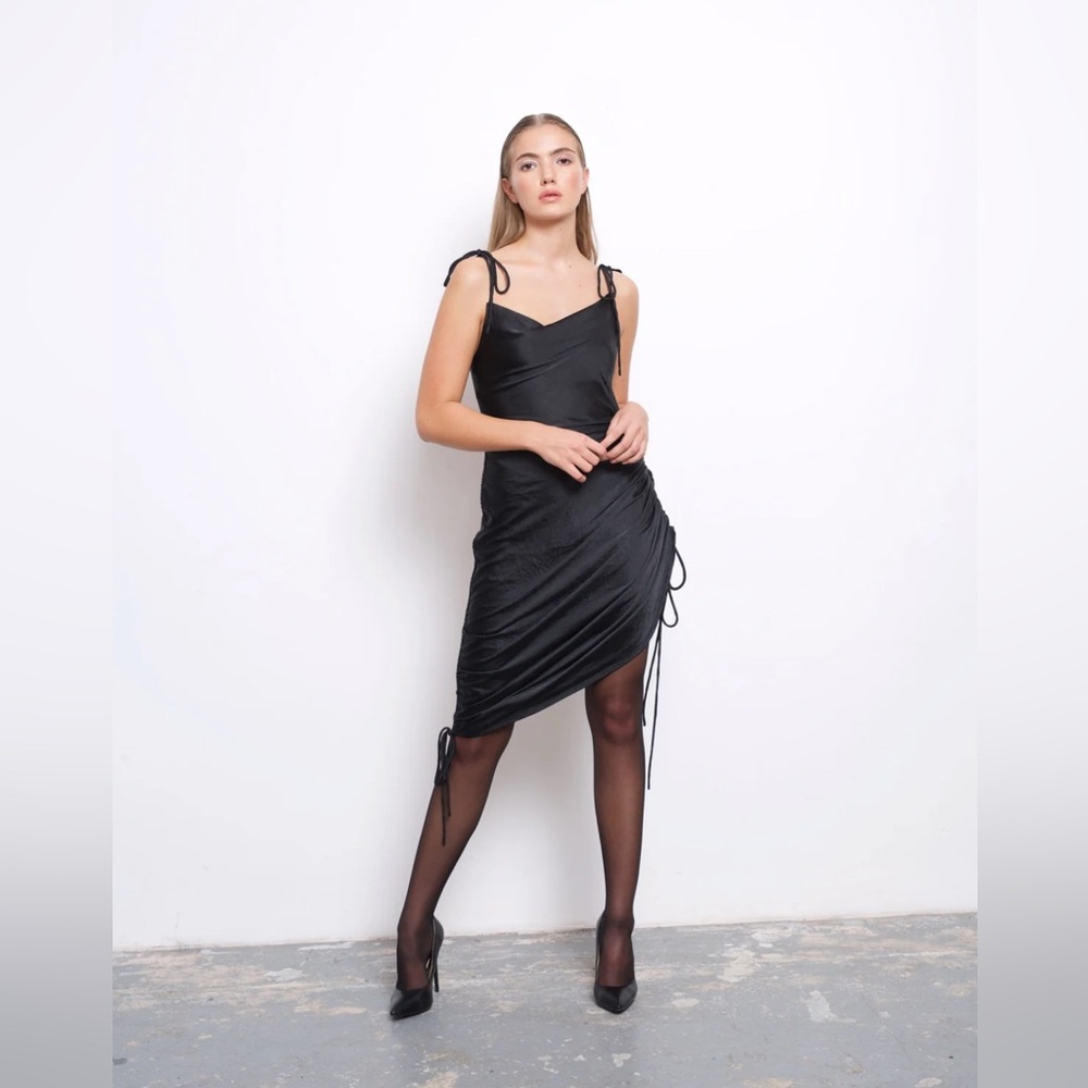 Amylynn Stella Camisole Slip Dress satin drawstring size large black